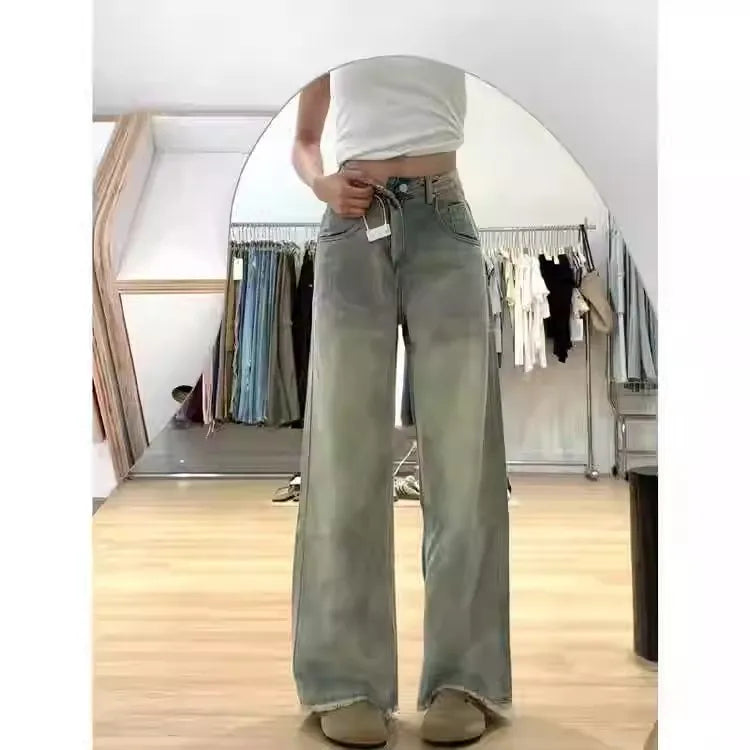 High Waisted Loose Fit Breathable Simple Casual Women Denim Pants Wide Leg Jeans Denim Trousers with Zippers in Stock