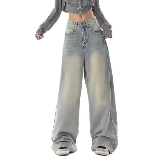 High Waisted Loose Fit Breathable Simple Casual Women Denim Pants Wide Leg Jeans Denim Trousers with Zippers in Stock