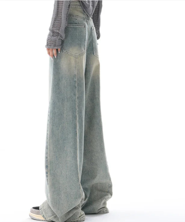 High Waisted Loose Fit Breathable Simple Casual Women Denim Pants Wide Leg Jeans Denim Trousers with Zippers in Stock