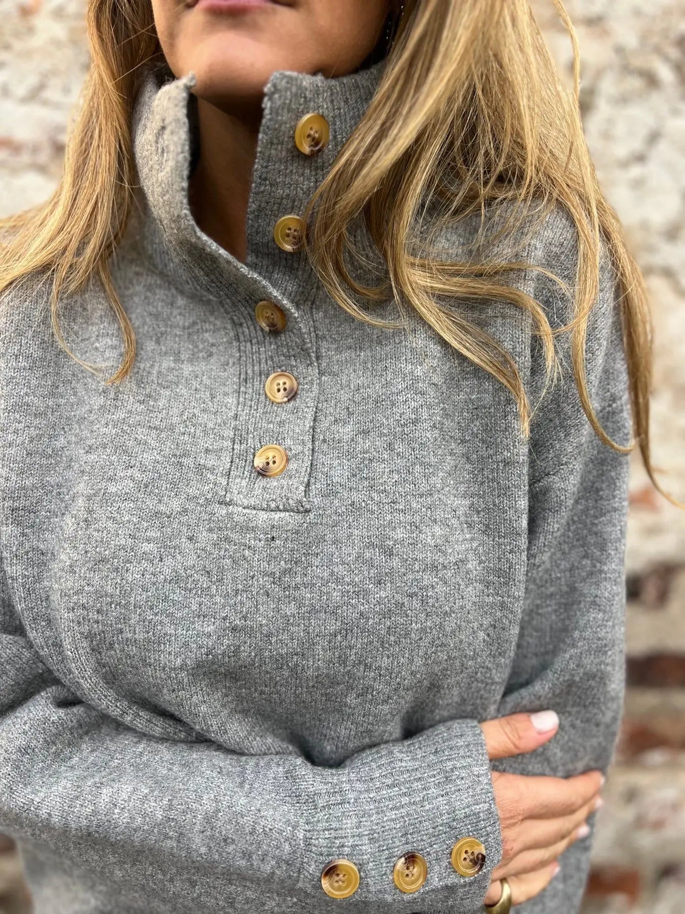 Chic Button Stand Collar Sweater – Stay Cosy & Stylish
