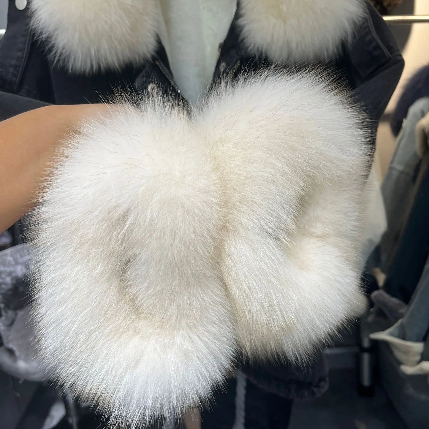 Winter Denim Jacket with Fox Fur Collar – Fleece-Lined Thick Cotton Coat, Oversized Korean Style, Batwing Sleeves