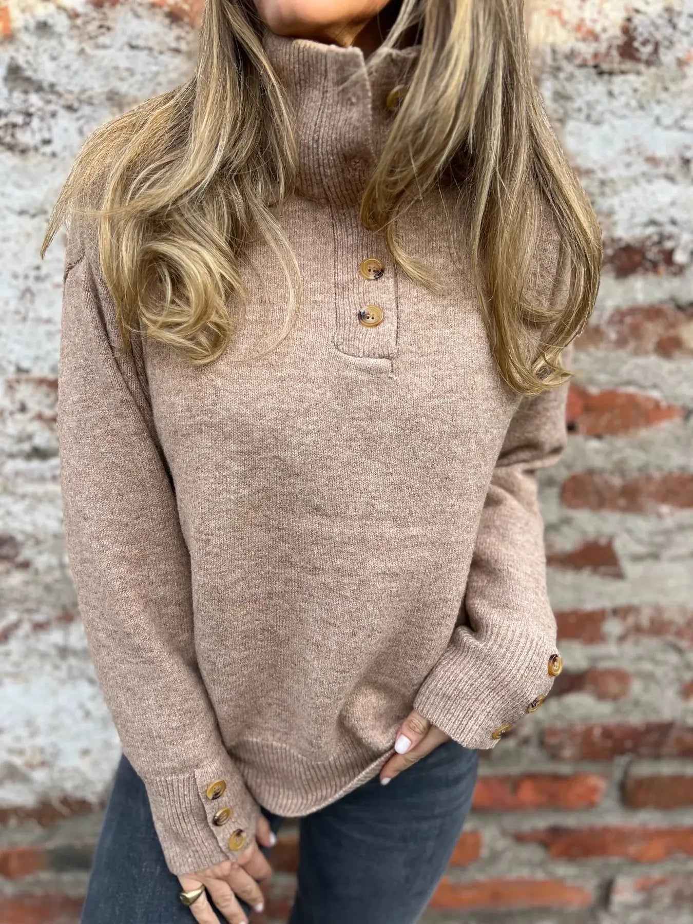 Chic Button Stand Collar Sweater – Stay Cosy & Stylish