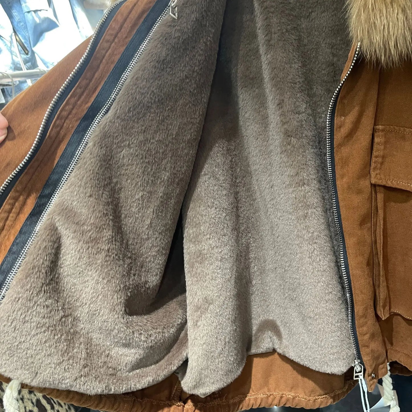 Winter Denim Jacket with Fox Fur Collar – Fleece-Lined Thick Cotton Coat, Oversized Korean Style, Batwing Sleeves